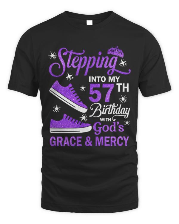 57th Birthday T-ShirtStepping Into My 57th Birthday With God's Grace & Mercy Bday T-Shirt (1)