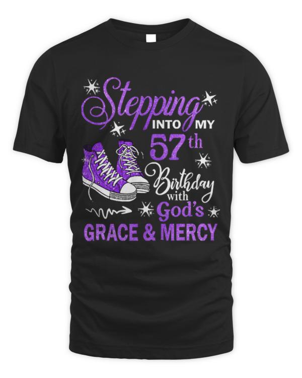 57th Birthday T-ShirtStepping Into My 57th Birthday With God's Grace & Mercy Bday T-Shirt (12)