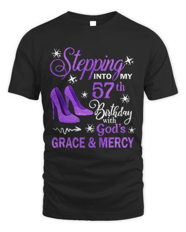 57th Birthday T-ShirtStepping Into My 57th Birthday With God's Grace & Mercy Bday T-Shirt (9)