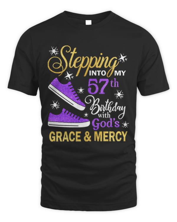 57th Birthday T-ShirtStepping Into My 57th Birthday With God's Grace & Mercy Bday T-Shirt (13)