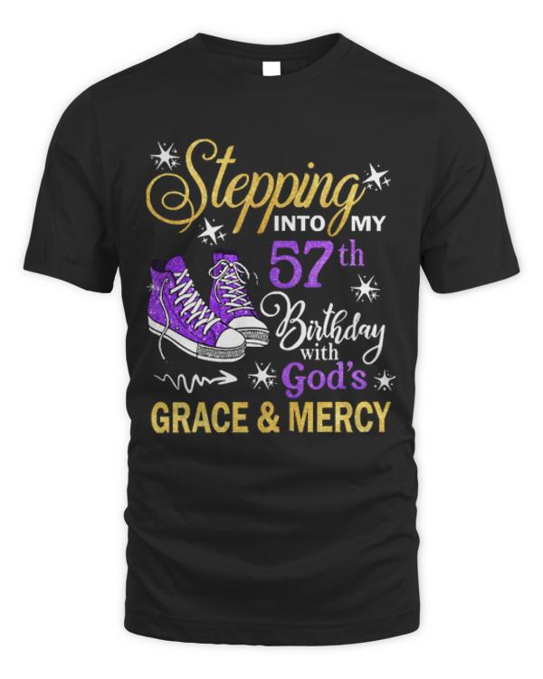 57th Birthday T-ShirtStepping Into My 57th Birthday With God's Grace & Mercy Bday T-Shirt (10)