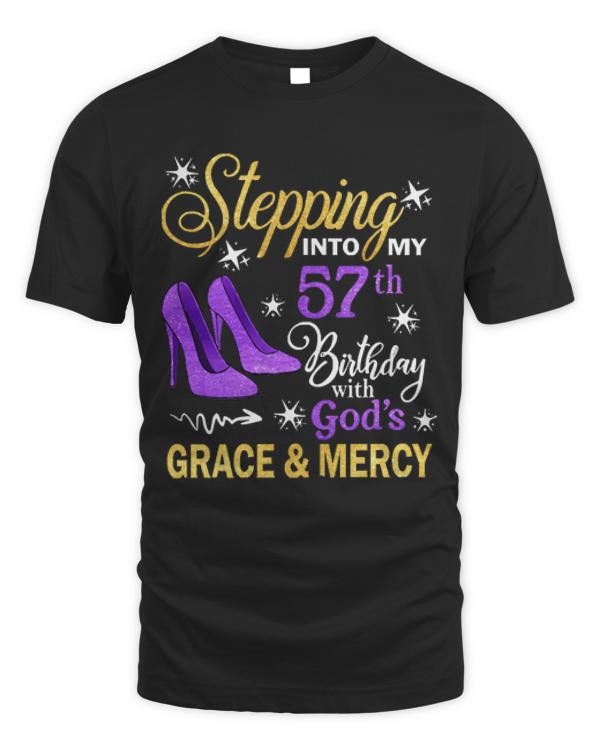 57th Birthday T-ShirtStepping Into My 57th Birthday With God's Grace & Mercy Bday T-Shirt (7)
