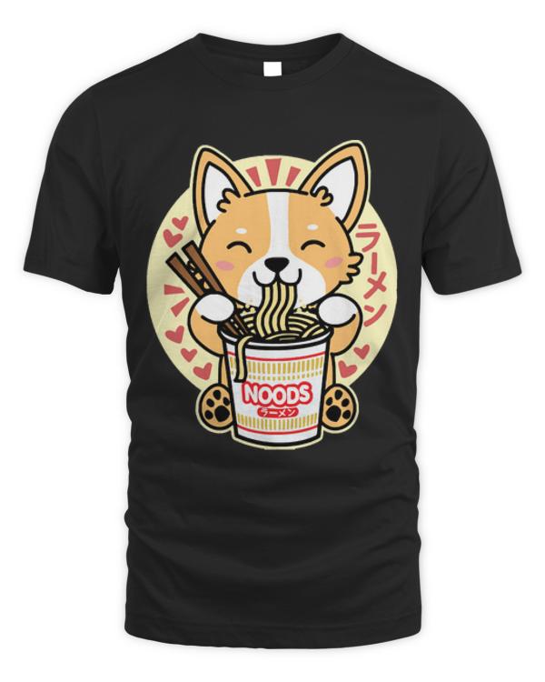 Kawaii Corgi T-ShirtCorgi Eating Instant Noodles Cute Kawaii Dog T-Shirt_by DetourShirts_