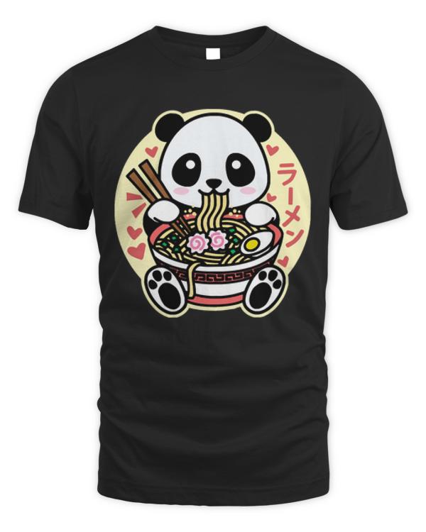 Panda T-ShirtPanda Eating Ramen Cute Kawaii Design T-Shirt_by DetourShirts_