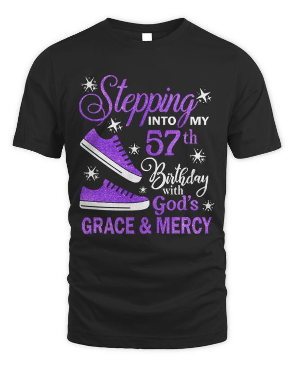 57th Birthday T-ShirtStepping Into My 57th Birthday With God's Grace & Mercy Bday T-Shirt (15)