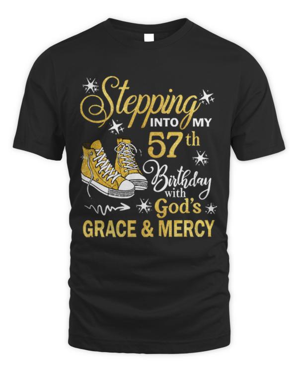 57th Birthday T-ShirtStepping Into My 57th Birthday With God's Grace & Mercy Bday T-Shirt (11)