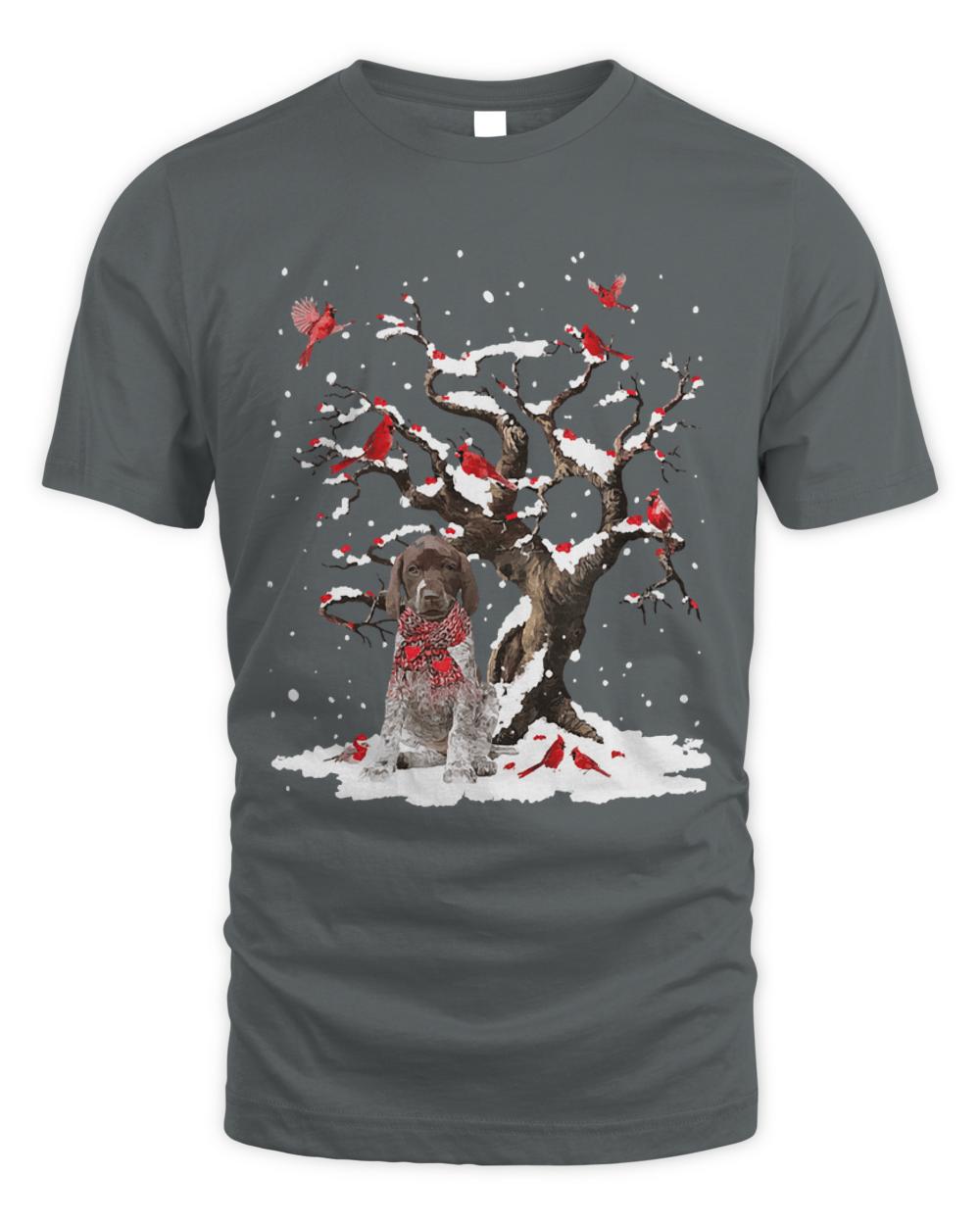 German Shorthaired Pointer Snow Xmas T-ShirtGerman Shorthaired Pointer Scarf Cardinal Snow Christmas T-Shirt
