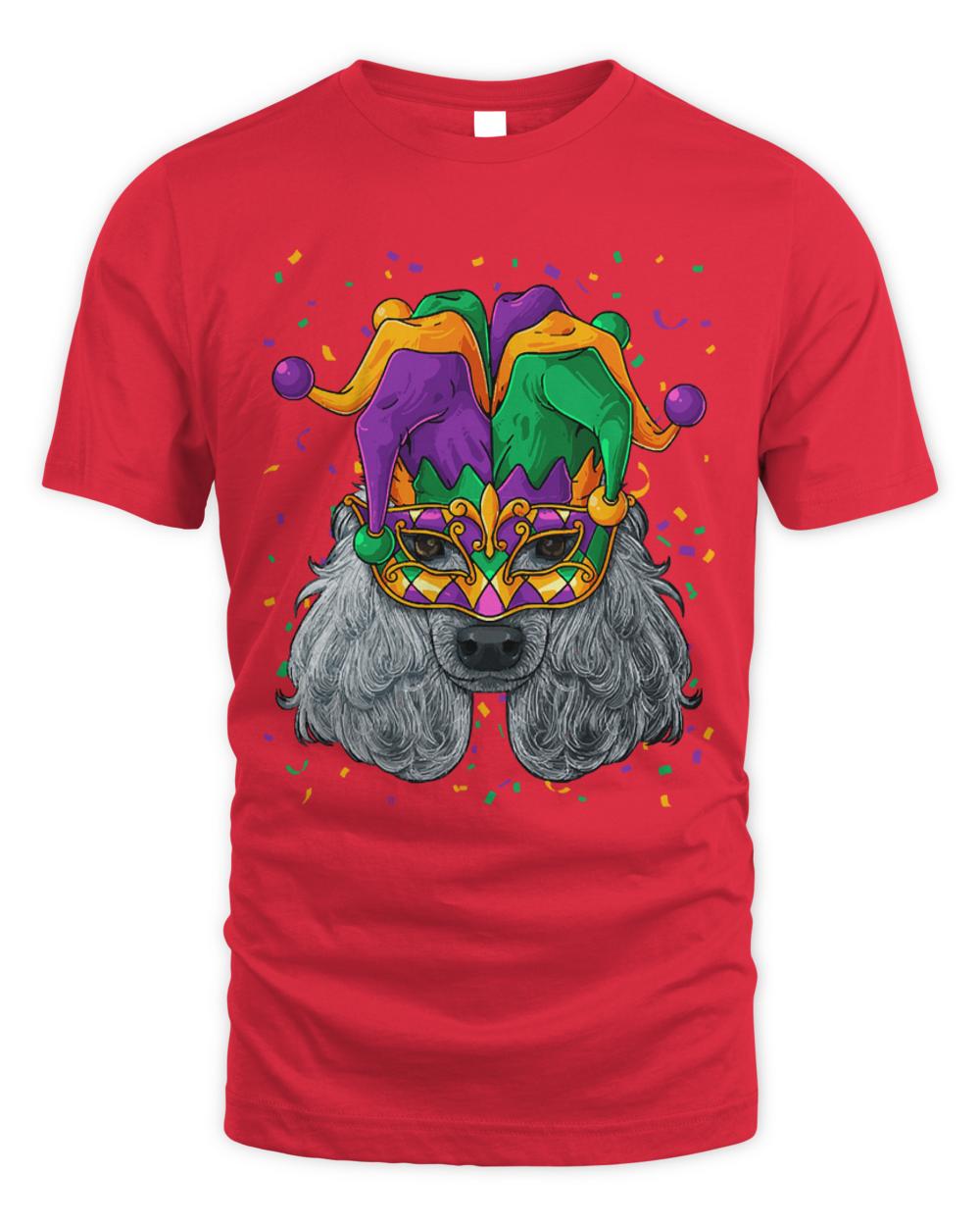 Poodle Mardi Gras T- Shirt Poodle Mardi Gras Dog Face Carnival Jester Festival T- Shirt