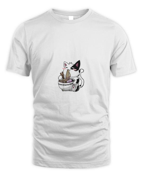 The Cat Eating Noodle Funny T Shirt for Cat Lovers Shirts