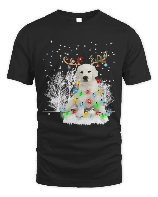 White Labrador Dog Snow Reindeer Santa T- Shirt White Labrador  Dog Snow Reindeer Santa Hat Christmas Light Xmas T- Shirt