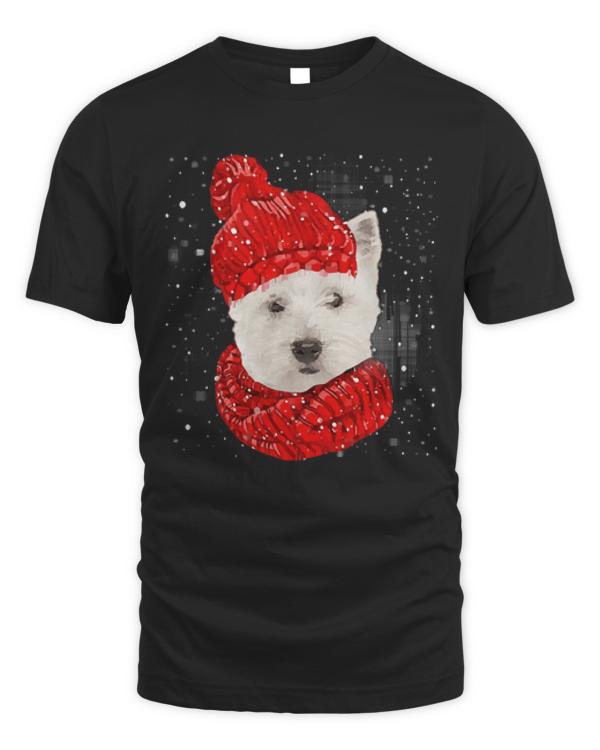 West Highland White Terrier Xmas Hat T- Shirt West Highland White Terrier Xmas Hat Scarf Snow Pets Dogs lover T- Shirt