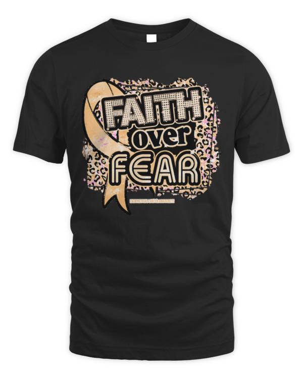 Endometrial Cancer T- Shirt Endometrial Cancer awareness  Ribbon Faith Over Fear Leopard Gift For Endometrial Cancer warrior T- Shirt