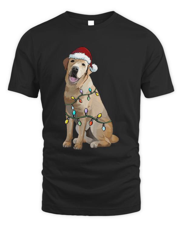 White Labrador Dog T- Shirt White Labrador Dog Santa Christmas Tree Lights Xmas T- Shirt