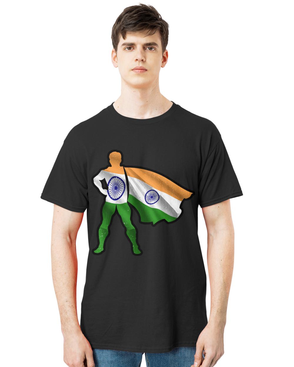 India Flag T- Shirt Indian Hero Wearing Cape of India Flag Brave, Hope and Pray For India T- Shirt