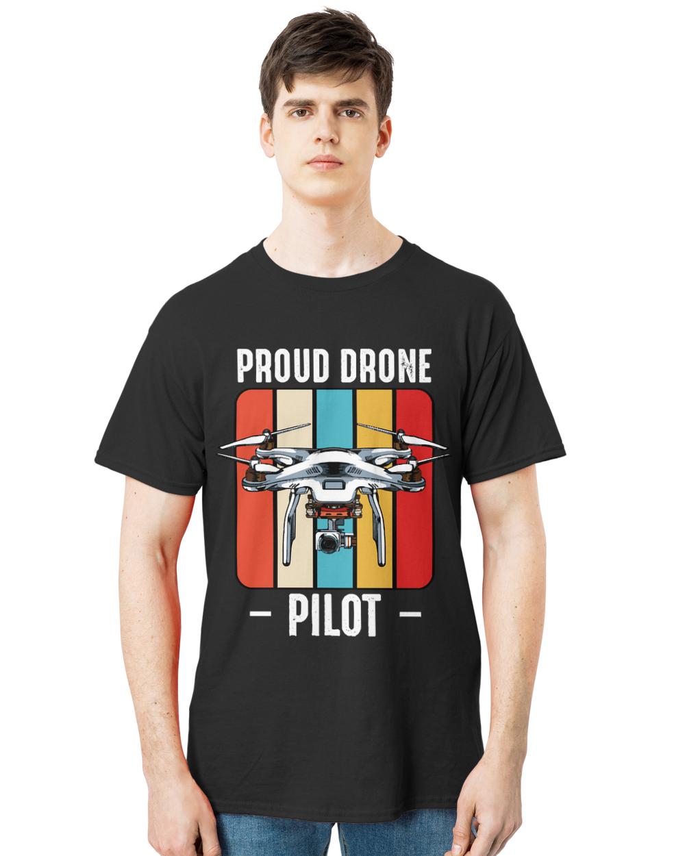 Drone T- Shirt Drone - Proud Drone Pilot - Retro Style Vintage Drones T- Shirt
