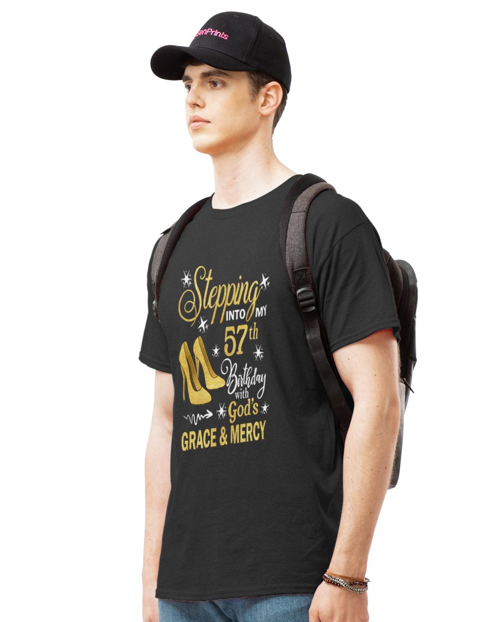 57th Birthday T-ShirtStepping Into My 57th Birthday With God's Grace & Mercy Bday T-Shirt (8)